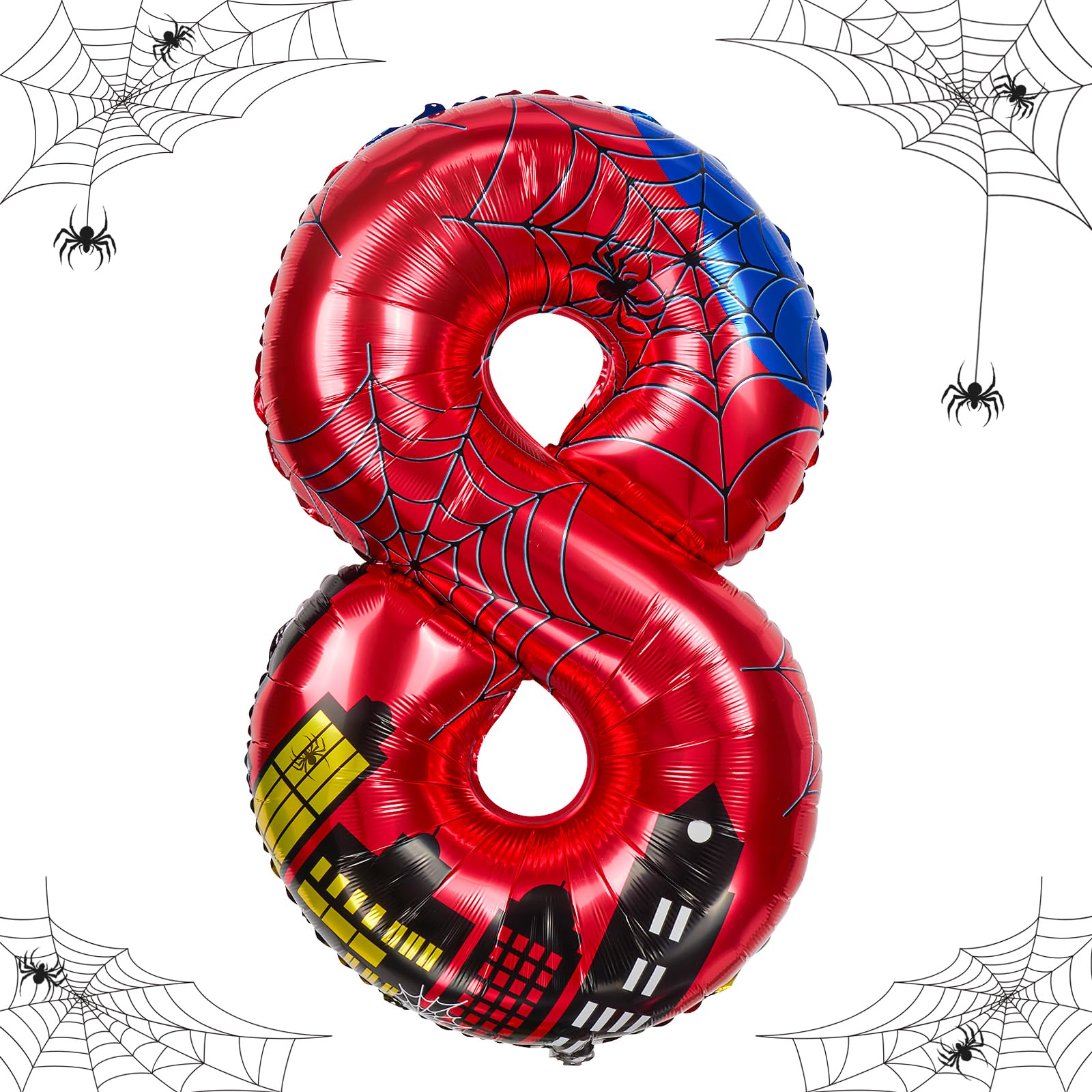 40 inch spider theme number foil balloons, children's party balloon supplies with classic numbers 1 to 9, birthday decoration supplies,number large balloons for spider theme parties (8)