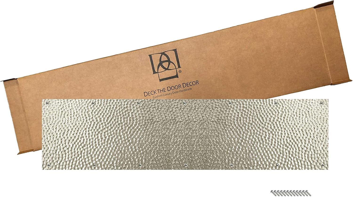 Deck The Door Decor | Door Kick Plate - Stainless Steel - Artisan Embossed Hammered Pattern - Screw Mount - 6”x30”