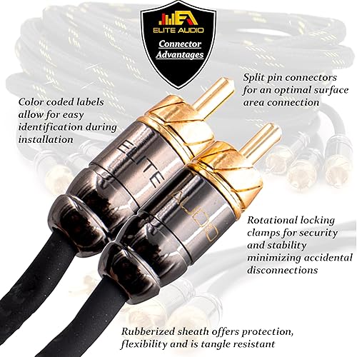 Miniatura 3 de Elite Audio EA-PRO617 Cable RCA de cobre libre de oxígeno de 6 Ch de grado profesional de 17 pies - Conectores de latón, armadura triple blindada
