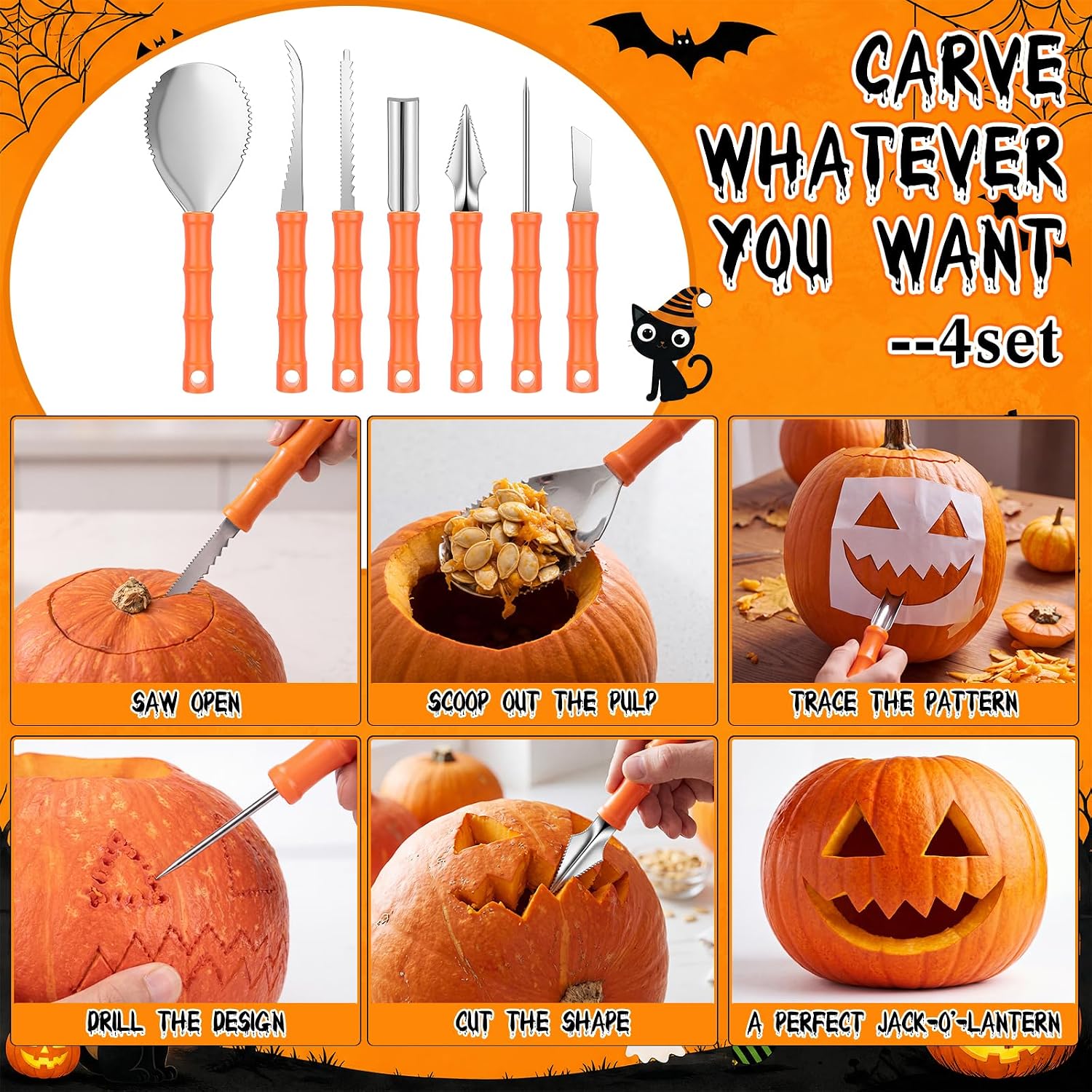 MorningRo 6 Sets Halloween Pumpkin Carving Kits with Stencils and Gift Bags