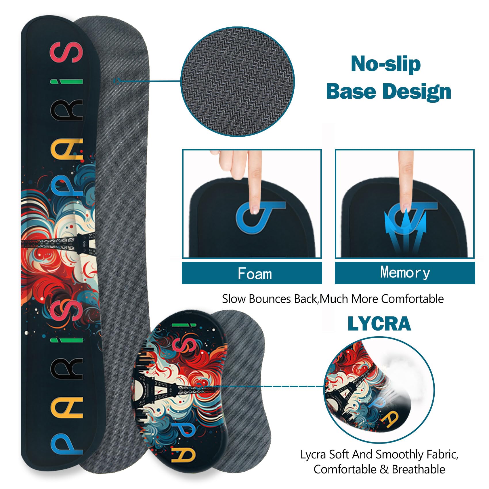 ToLuLu Tappetino per mouse da gioco esteso, in memory foam, ergonomico, con poggiapolsi, grande tappetino da scrivania con bordi cuciti, base antiscivolo, per casa, ufficio e gioco, Torre Eiffel