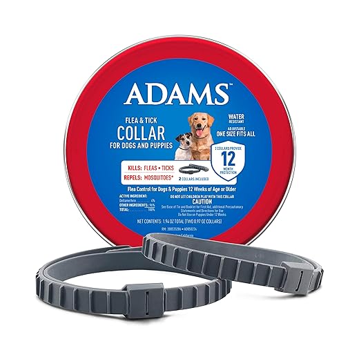 Adams Flea & Tick Collar for Dogs & Puppies |2 Pack |12 Months Protection |Adjustable One Size Collar Fits All Dogs 12 Weeks & Older |Kills Fleas & Ticks |Repels Mosquitoes (excluding California)