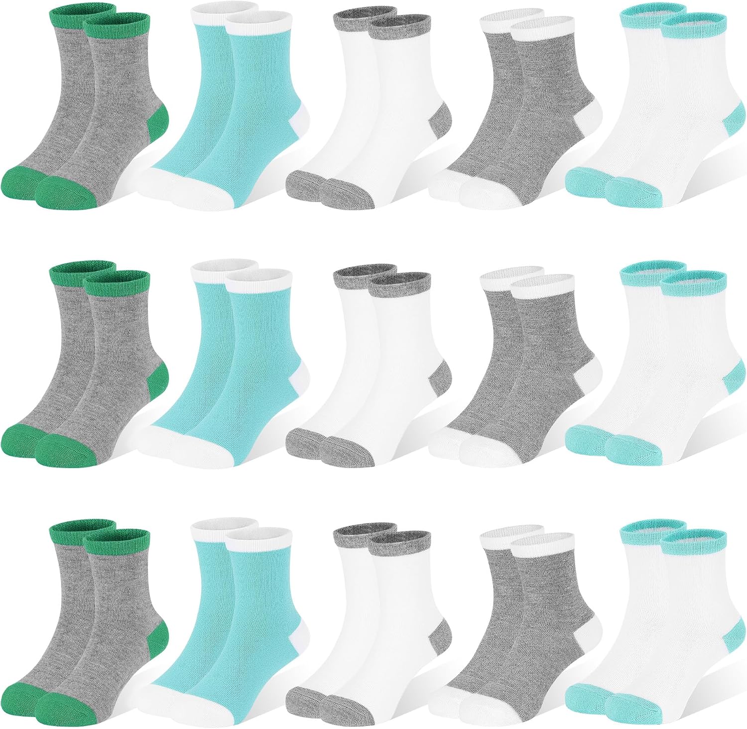 ZERULETS 15 Pairs Kids Socks, Toddler Crew Mid Calf School Socks 1-14 Years