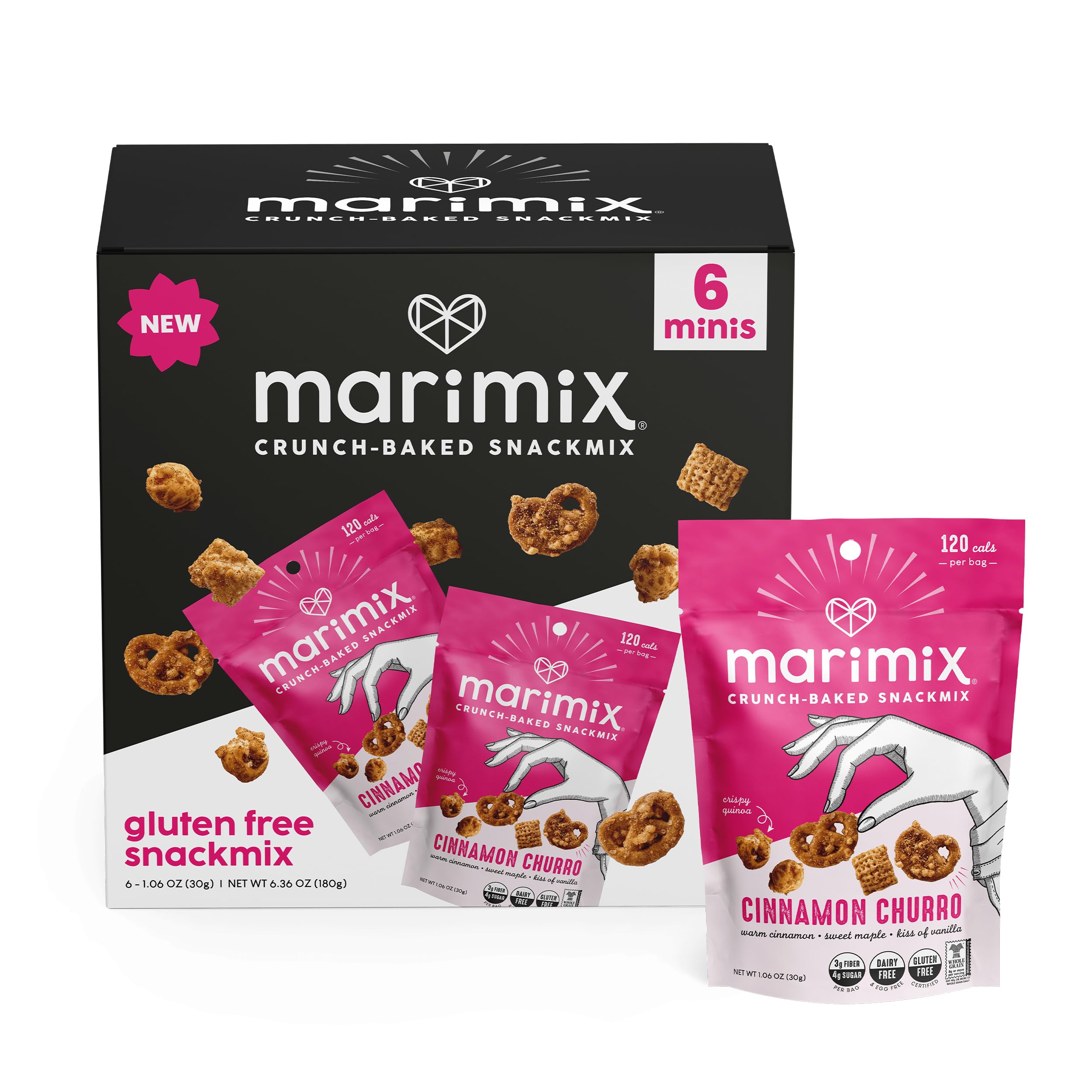 Marimix Mini Snack Mix - 6 pack (Mini Cinnamon Churro, 6 Pack)