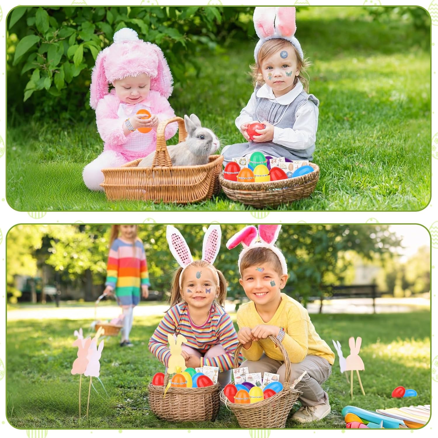 Vanblue 48Pcs Religious Easter Gifts Easter Basket Stuffers Christian Jesus Loves You Bracelets Bulk Christian Wristbands with Eggs and Tattoo Stickers Party Favors Faith for Kids Teens