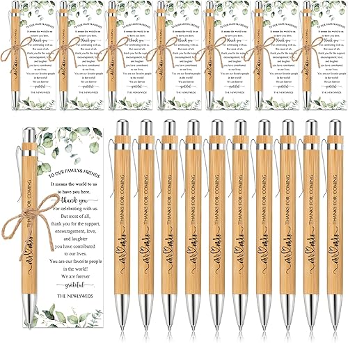 Cholemy 36 juegos de bolígrafos de bambú para despedida de soltera, tarjetas de agradecimiento con cordel, bolígrafo retráctil, recuerdos de boda,