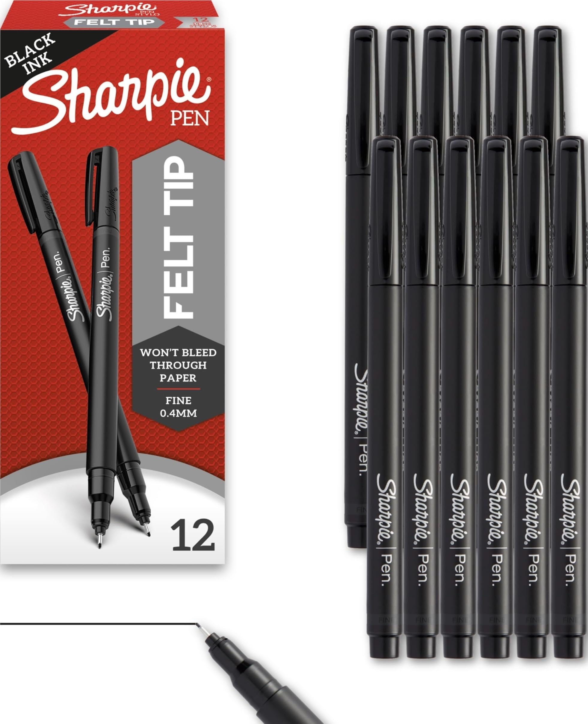 Sharpie Felt Tip Pens 0.4mm Fine Point 12 Count