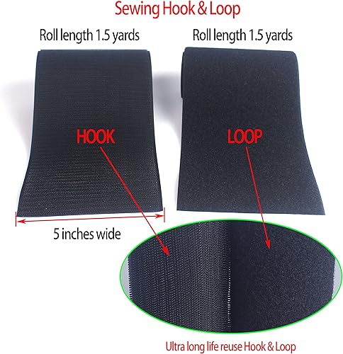 Miniatura 2 de Coser en estilo de gancho y bucle,Tela de tiras de nailon no adhesiva,Negro (5 pulgadas x 1.5 yardas)
