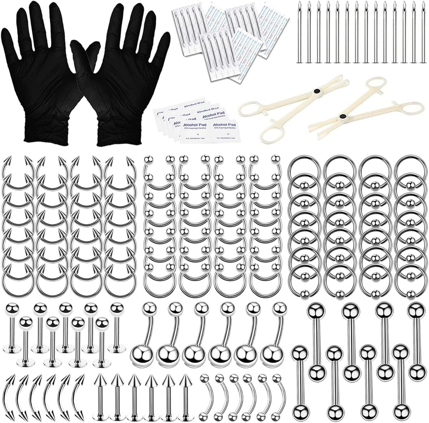 BodyJ4You 200PC PRO Body Piercing Kit | Nose Septum Ear Cartilage Lip Belly Navel Tragus Eyebrow | Surgical Steel 14G 16G BCR CBR Ring Barbell Spike | Tools Needles Gloves Clamps BodyJ4You 200PC PRO Body Piercing Kit | Nose Septum Ear Cartilage Lip Belly Navel Tragus Eyebrow | Surgical Steel 14G 16G BCR CBR Ring Barbell Spike | Tools Needles Gloves Clamps