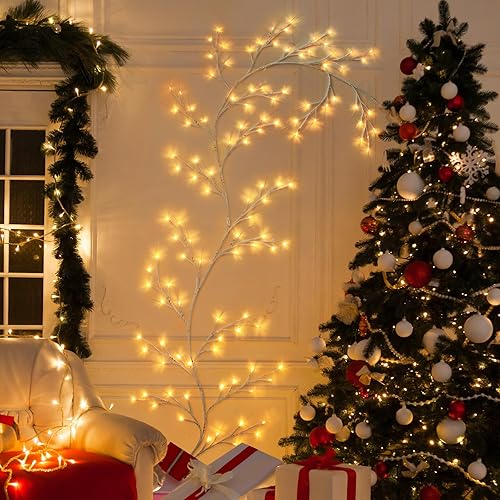 Yepdin Vid artificial para decoración de interiores, oficina en casa, sala de estar, plantas falsas de abedul iluminado, 144 luces LED para