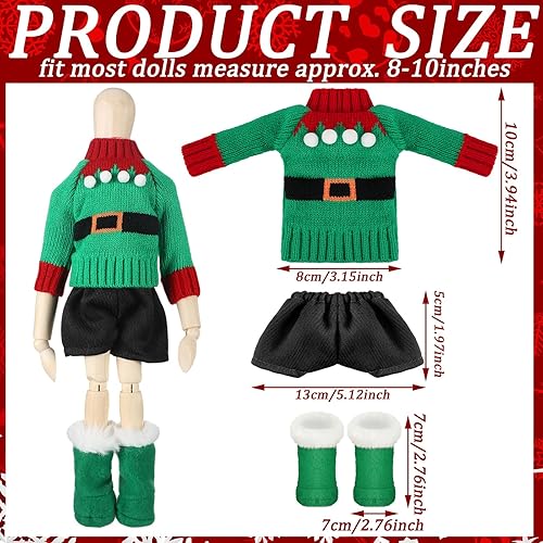 Miniatura 3 de Bencailor 9 piezas de ropa de muñeca elfo de Navidad de 8 pulgadas, conjunto de accesorios de elfo, incluye suéter de Papá Noel, zapatos, botas de
