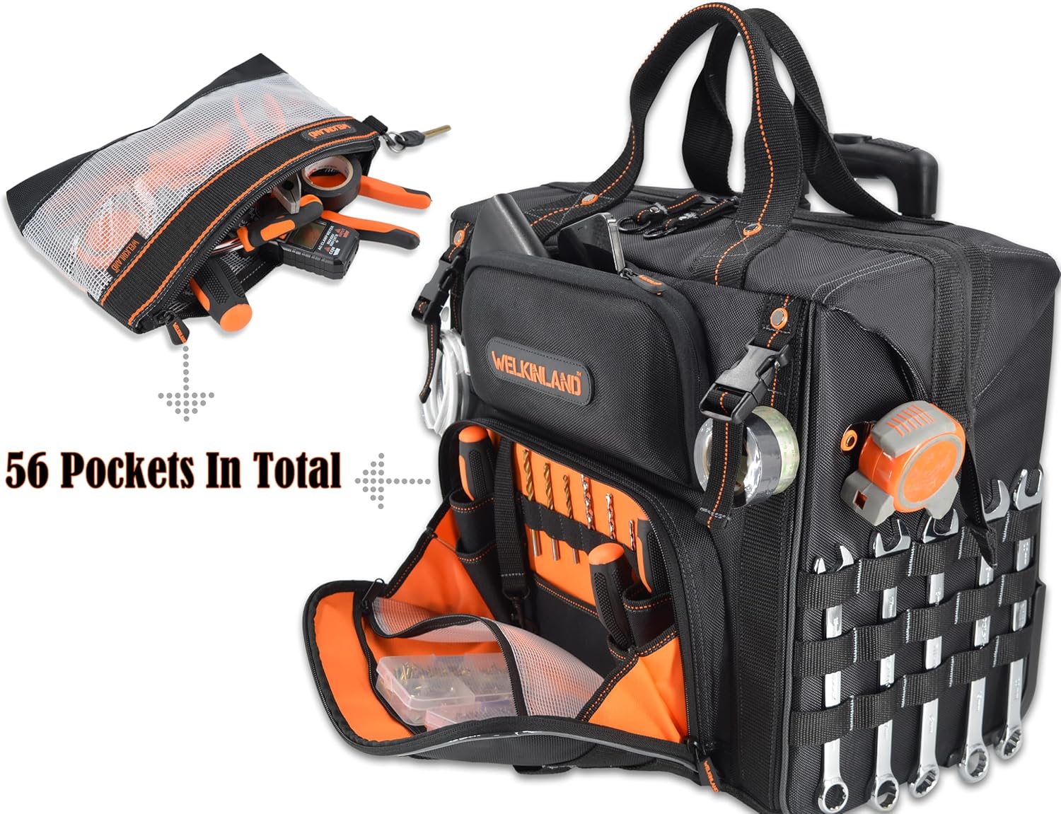 Rolling Tool Bag and 4pcs Clear Tool Pouch Bundle-Quality Tool Storage Within Easy Reach