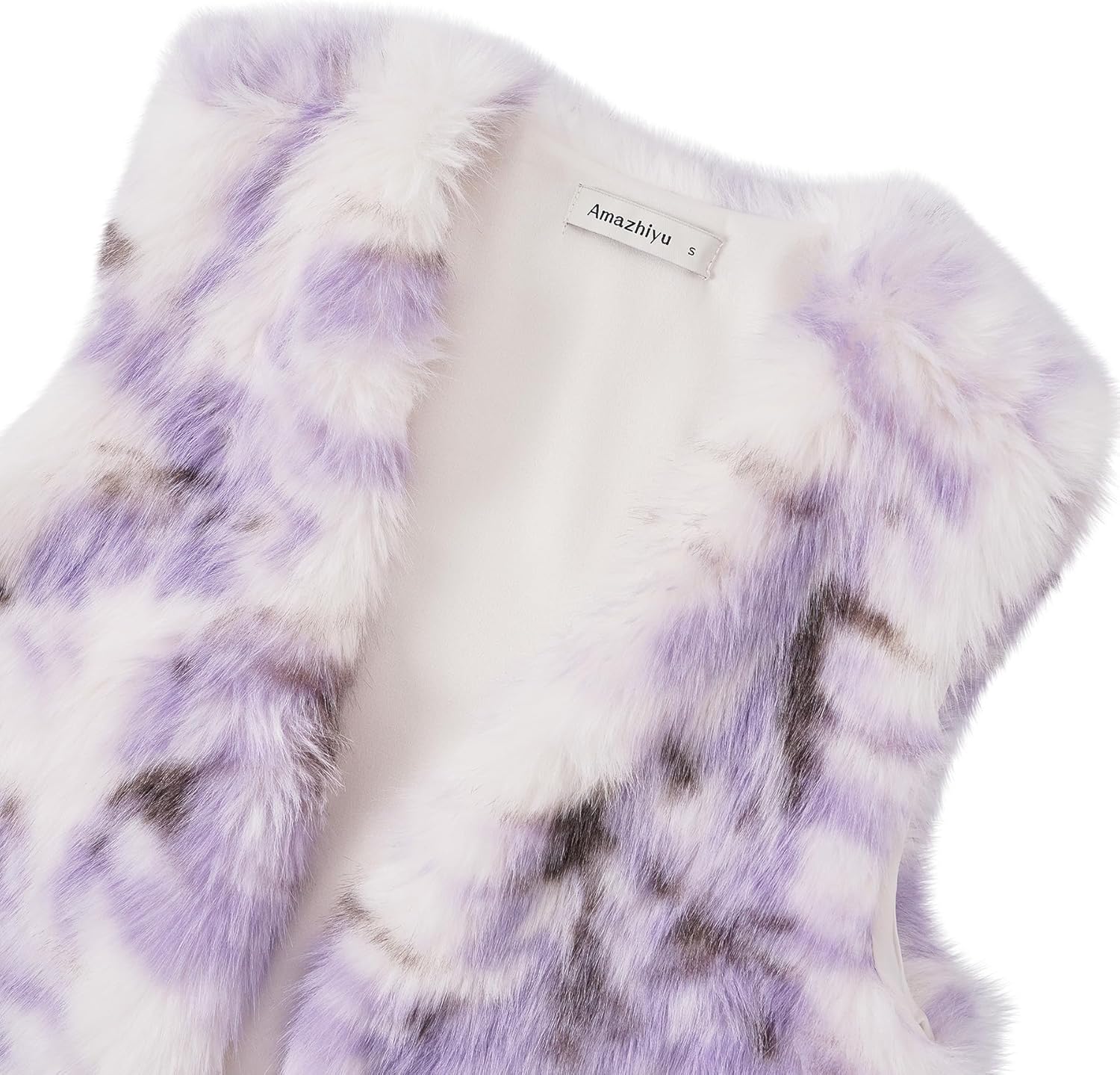 Amazhiyu Women's Faux Fur Crop Vest Coats Open Front Sleeveless Jackets Tie Dye - Image 4