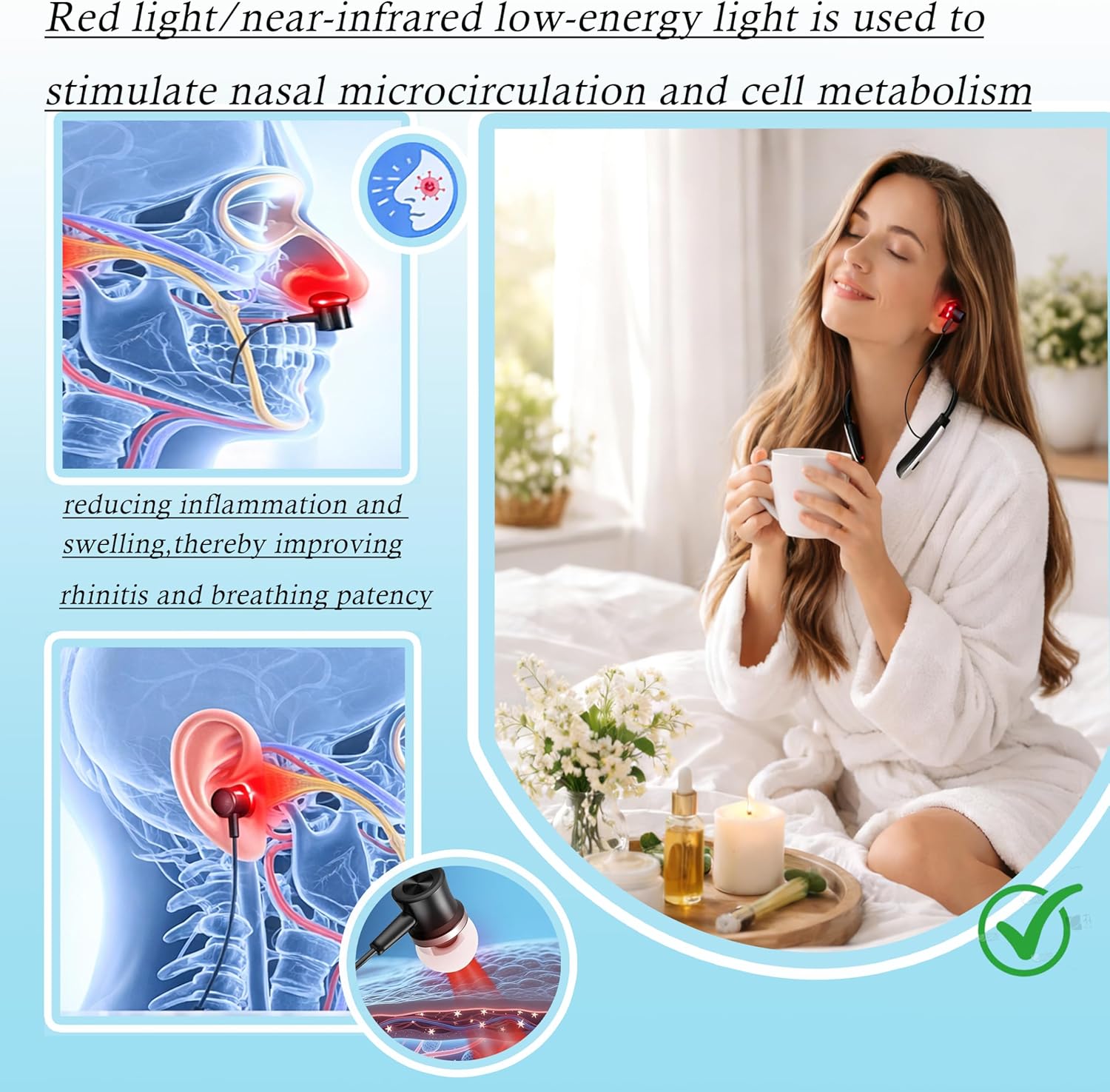Red Light Therapy for Nose & Ears, 2-in-1 Infrared Nasal & Ear Therapy Device for Sinus Relief, Ear Support & Nasal Comfort, Portable Neck Hanging Desig, Suitable for Travel and Home Use