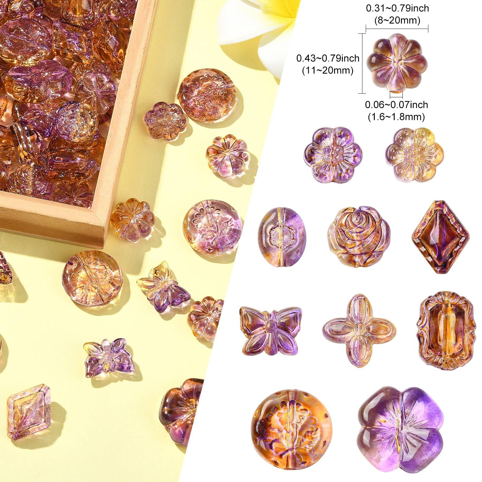 KitBeads 260pcs Random Purple Assorted Beads Baroque Transparent Aesthetic Beads Y2K Oval Round Leaf Butterfly Flower Beads for Jewelry Making Bracelet Craft