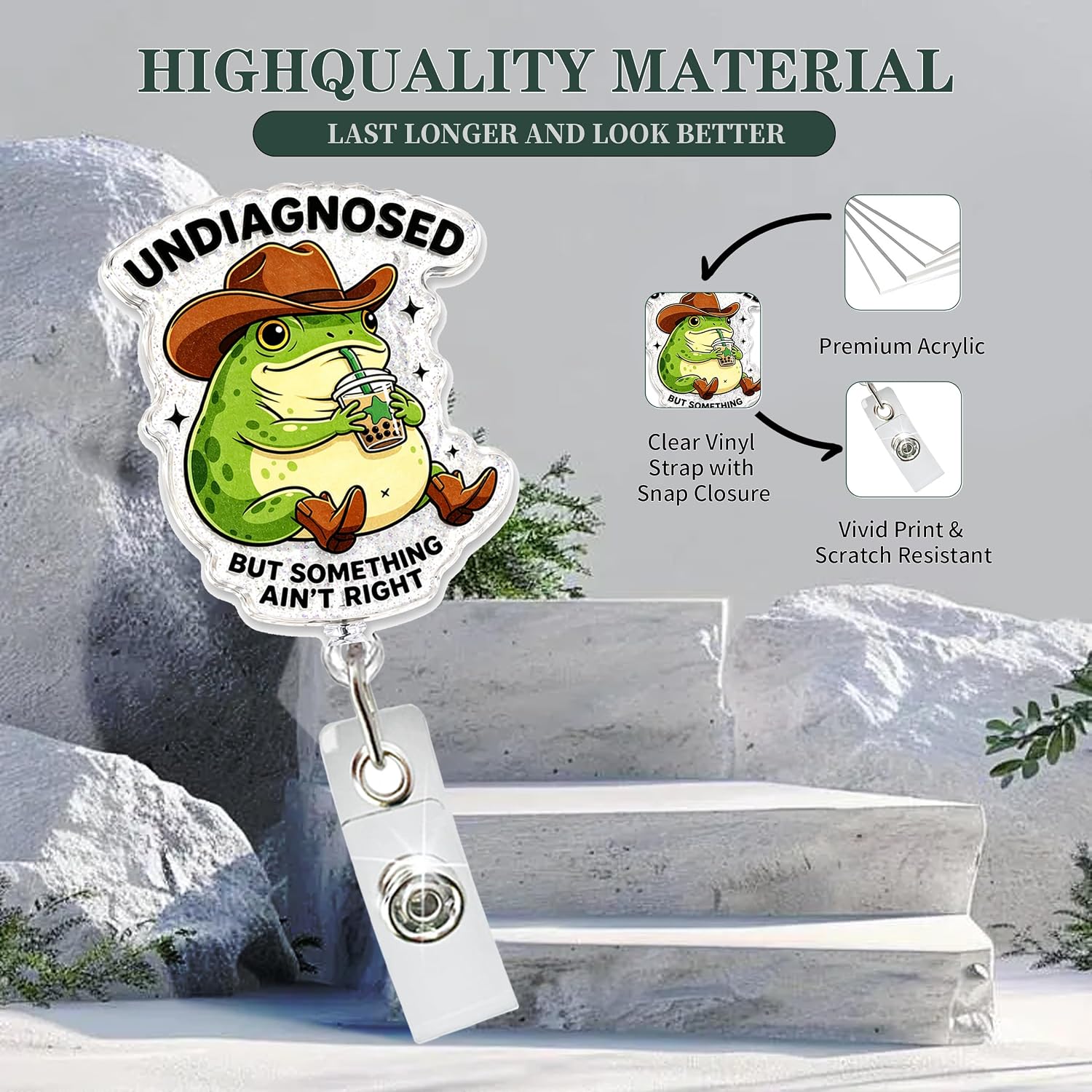 Funny Frog Cowboy Badge Reel Retractable, Undiagnosed Humor Acrylic ID Badge Holder with Alligator Clip, Cute Nurse Badge Reel for RN CNA Medical Assistant Therapist Gift image 4