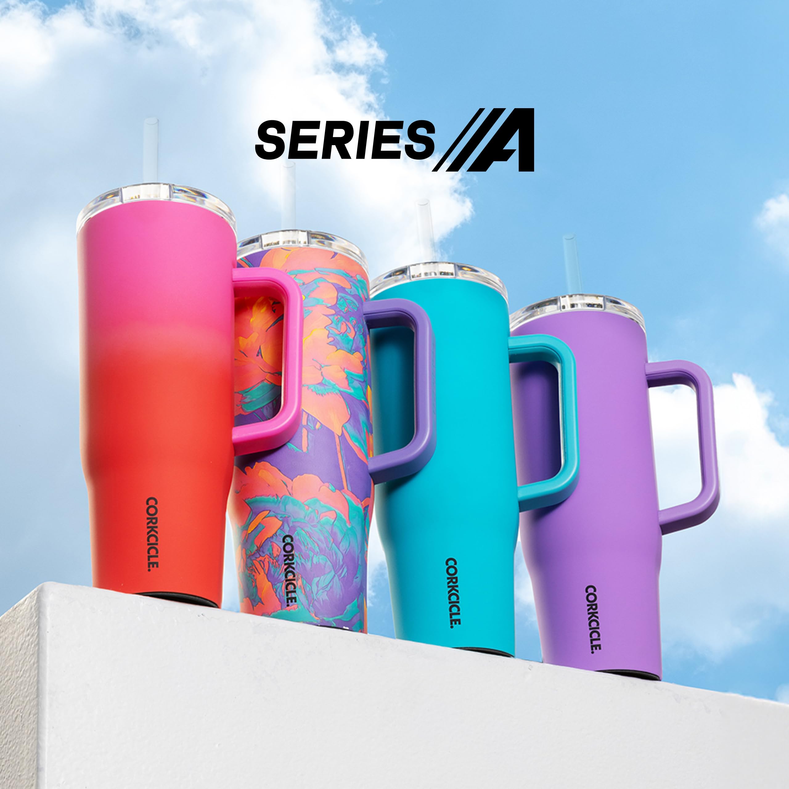 Corkcicle Cruiser Isolierter Becher mit Griff und Strohhalm, Capriblau, 1,2 l, wiederverwendbare Wasserflasche hält Getränke 20 Stunden kalt, 9 Stunden heiß, Becherhalter, auslaufsicherer Becher