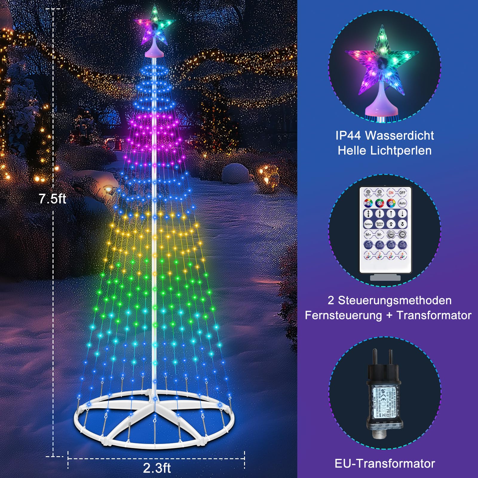 Árbol de Navidad con 310 luces LED, RGB, decoración navideña con temporizador, brillo, modo de música, control remoto, aplicación, guirnalda de luces para jardín, balcón, decoración navideña