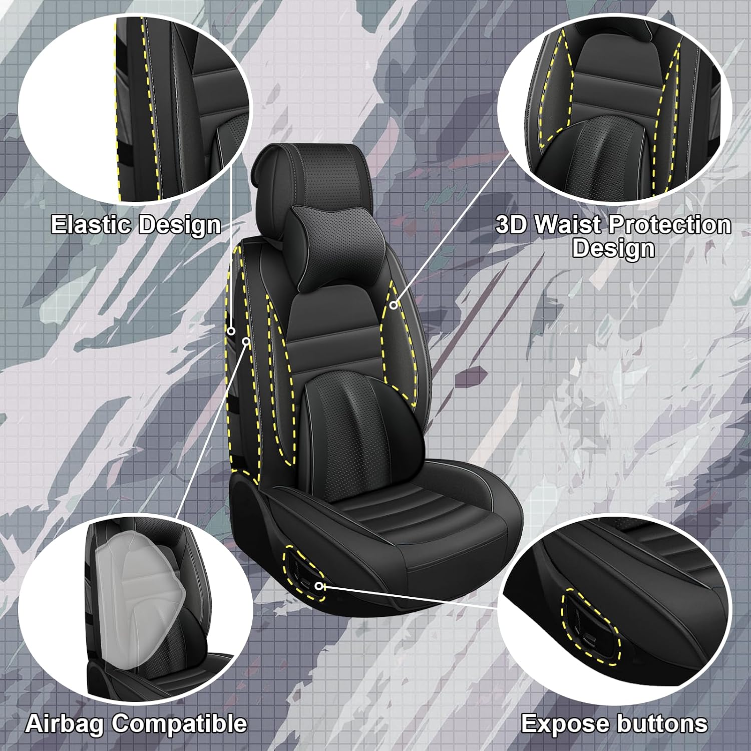 Full Set for Ford F-150 F150 2025 Seat Covers, Premium Leather Waterproof Stain-Resistant with Storage Pockets, 5 Pieces Seat Protectors with Pillows (All Black)