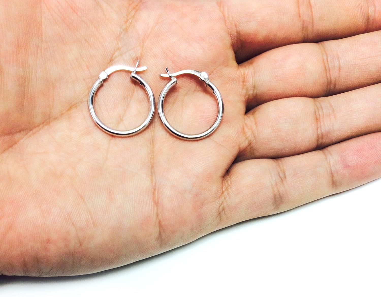 Sterling Silver Round Snuggable Huggie Hoop Earrings, Diameter 15mm