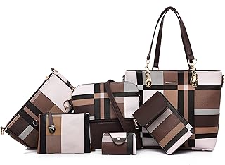 OTMIPIML Purses and Handbags for Women Synthetic Leather Tote Crossbody Bags Satchel Purses Set 6pcs (A-Brown)