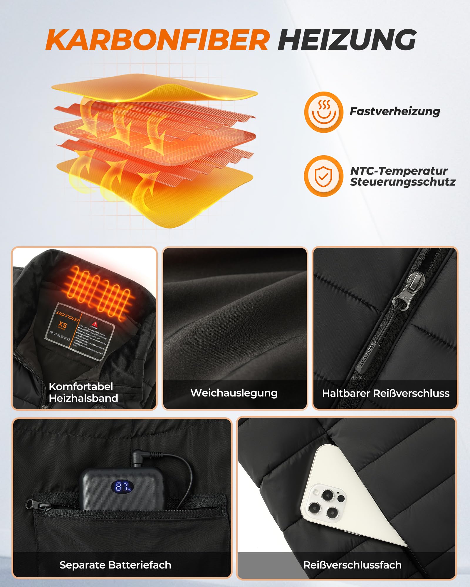 Heizweste Damen mit 16000mAh 7,4V Powerbank - Beheizbare Weste mit 9 Heizzonen und 3 Einstellbaren Temperaturen,Beheizte Weste, Outdoor-Arbeit Beheizbare Jacke