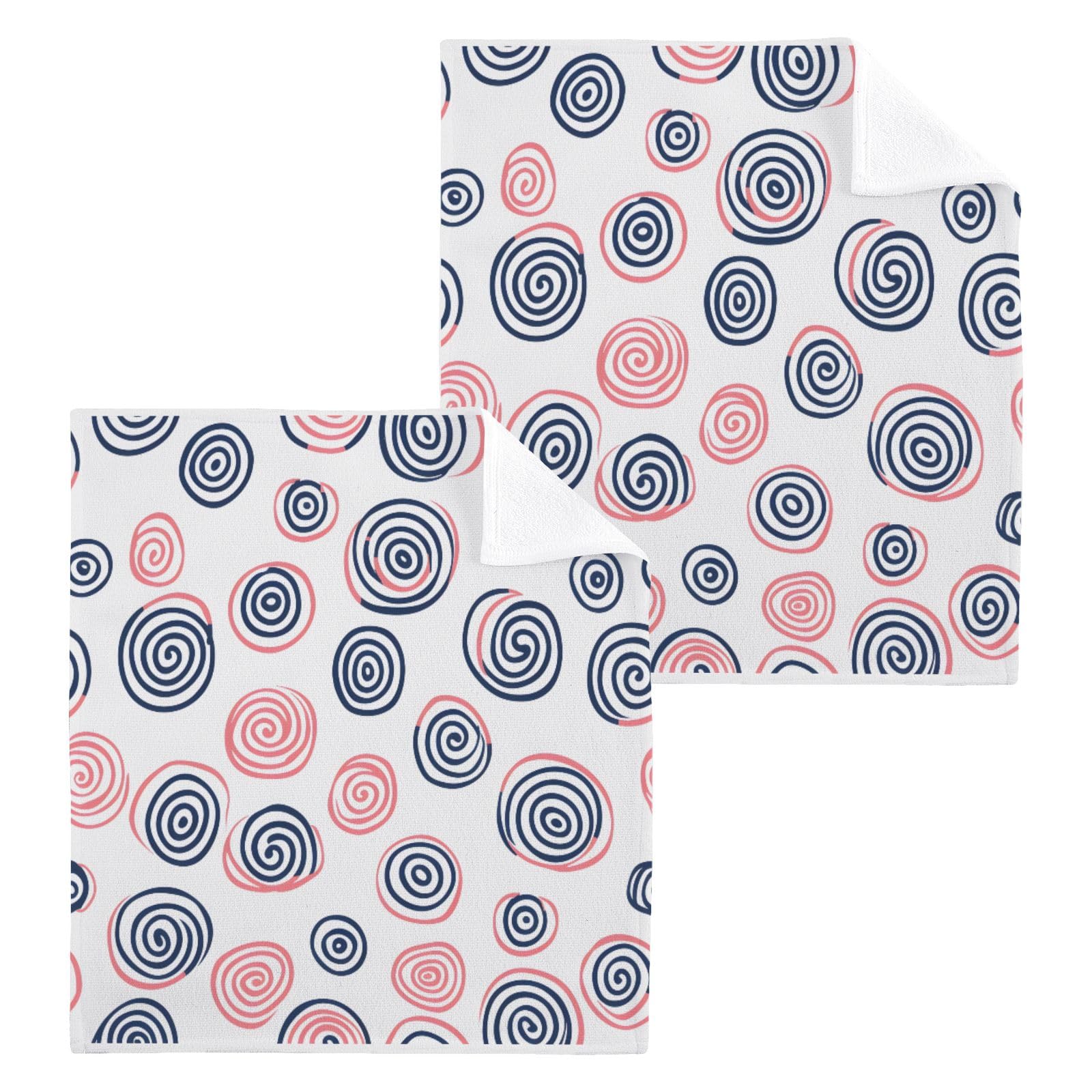ALAZA Wash Cloth Set 100% Cotton Fingertip Towels Face Cloths Sets Swirl Doodle Highly Absorbent Soft Feel Set of 2