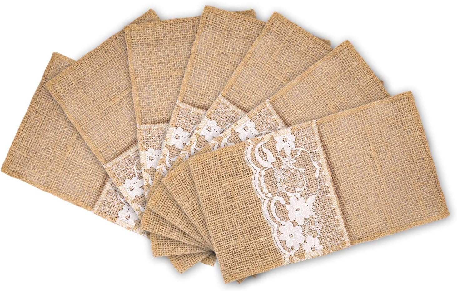 MDS Pack Of 50 Wedding Burlap 4 x 8 Inch Burlap Lace Utensil Cutlery Holders Pouch Silverware Holder Knifes Forks Bags Burlap Napkin Bag for Rustic Wedding Party and Tableware Decorations