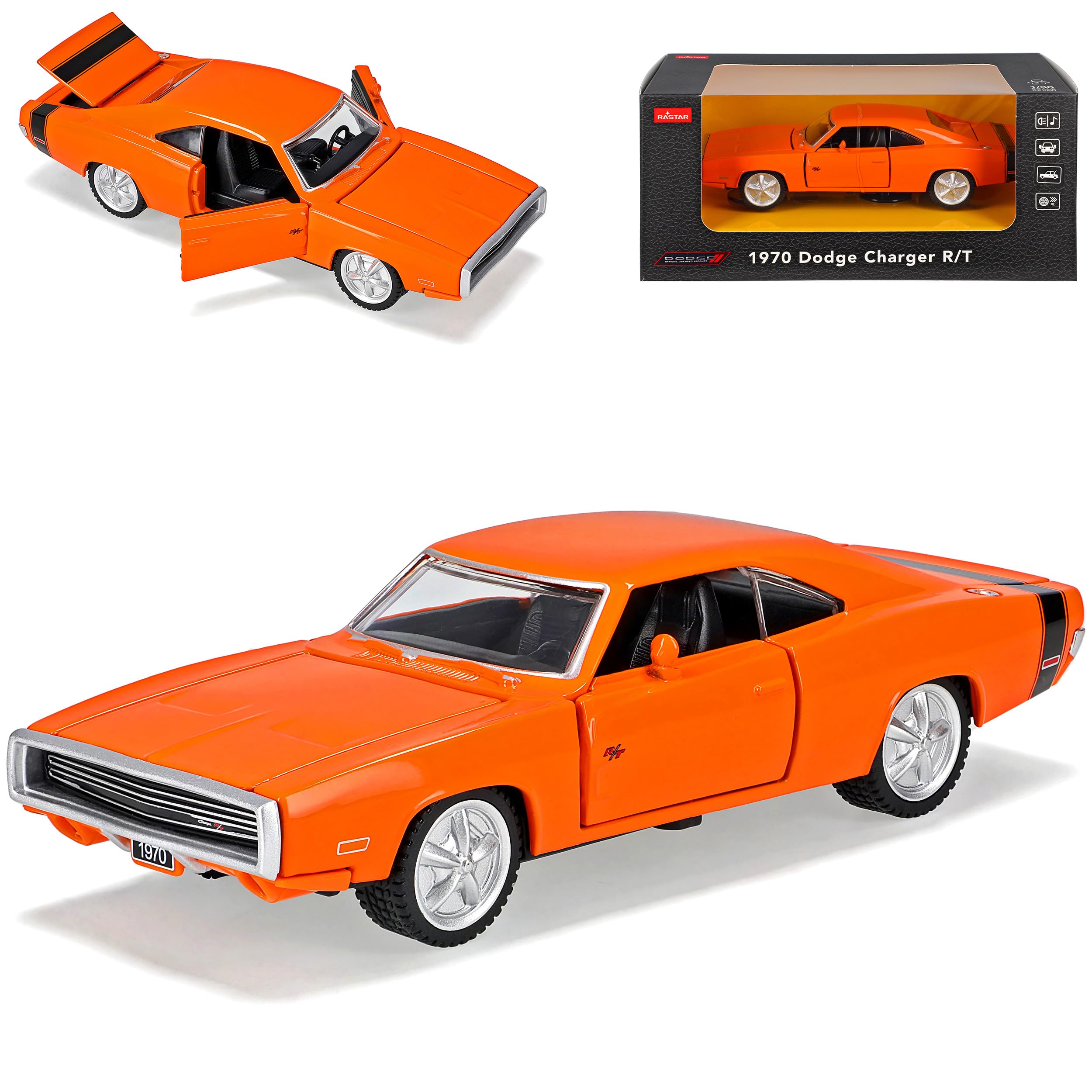 Generisch Dodge Charger R/T 1970 Orange mit Licht und Sound bekannt aus Dukes*Hazard EIN Duke kommt selten allein 1/32 Modell Auto