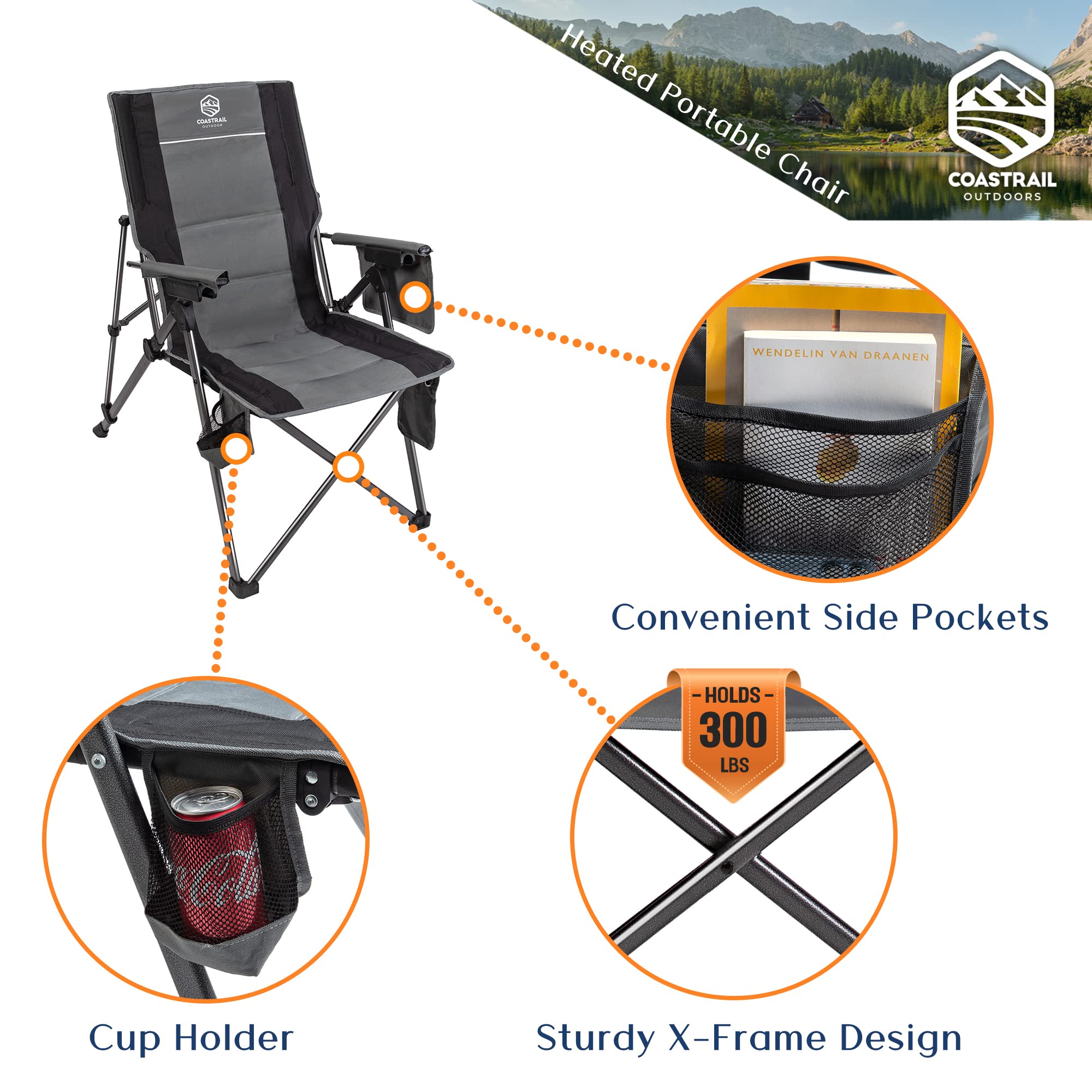 Amazon.com : Coastrail Outdoor Heated Camping Chair Adjustable 3 