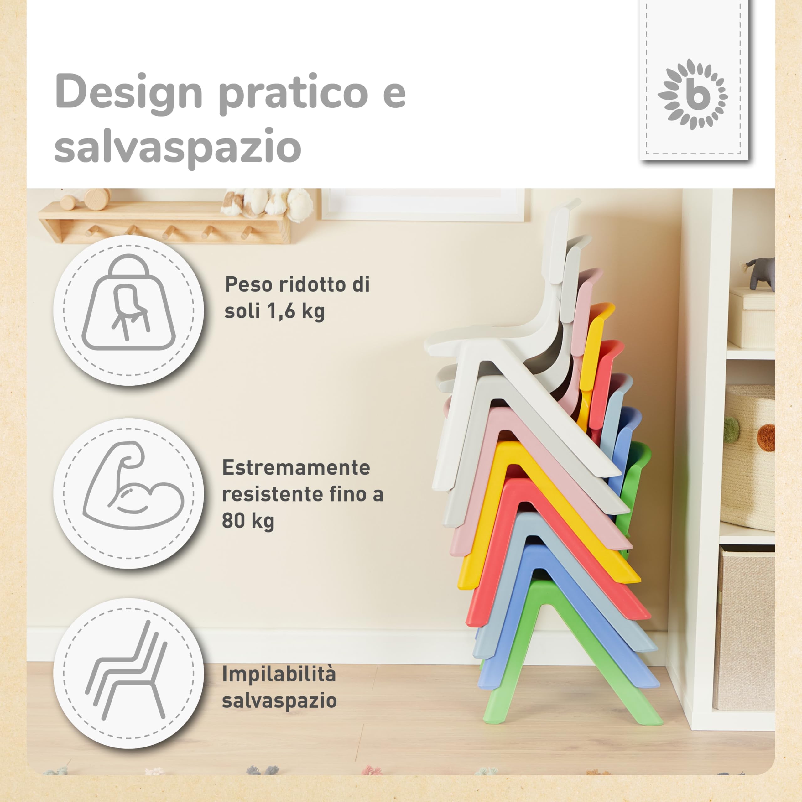 BIECO - Sedia per bambini con portata fino a 80 kg, impilabile e a prova di ribaltamento, per interni ed esterni, per bambini, per bambini, con sedie