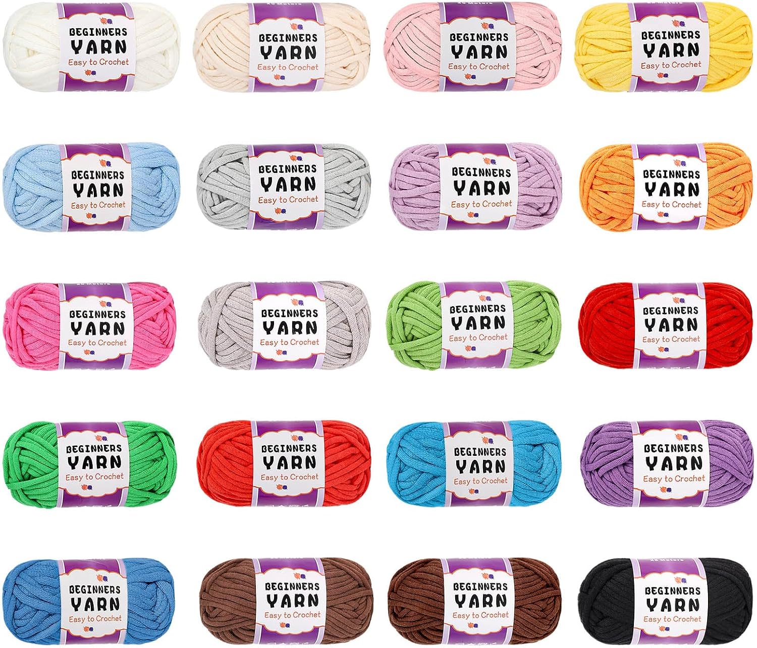 Coopay 20 Mini Beginner Easy Crochet Yarn with Easy-to-See Stitches, 25g(0.88oz)/27yds - 4 Medium (Worsted) - Soft Tube Cotton-Nylon Blend Yarn Set for Beginners Crocheting & Knitting DIY Crafts Gifts