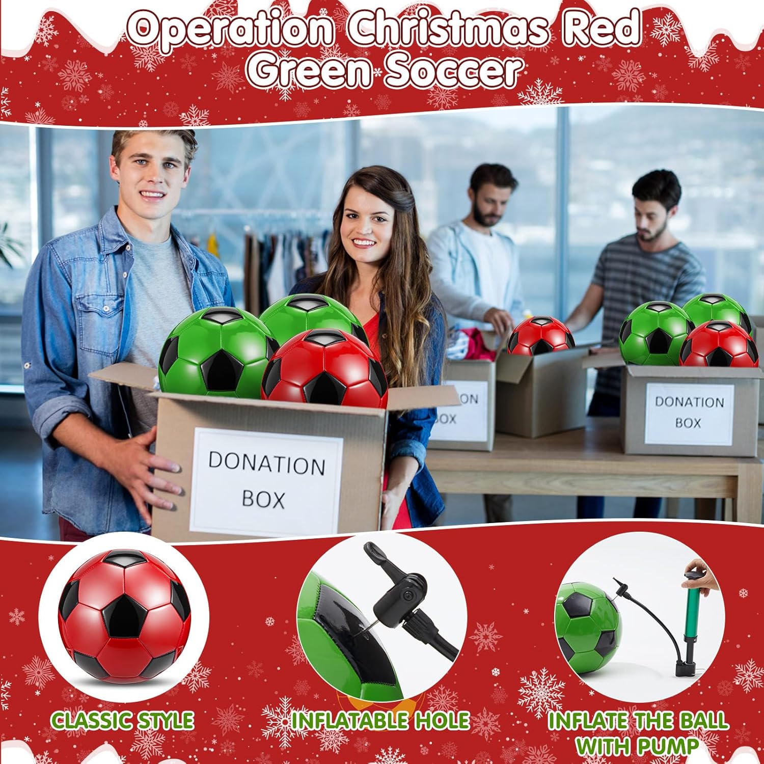 Realspring 12 Pack Operation Christmas Bulk Size 5 Soccer Balls with Pump Needle Soccer Official Balls for Sports Training Christian Christmas Charity Donation Supplies Gifts