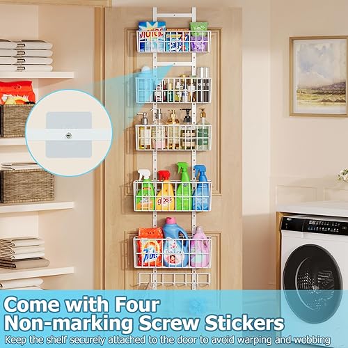 Miniatura 8 de Organizador ajustable sobre la puerta, organizador de puerta colgante de metal con 5 cestas de alambre, 7 ganchos, estante montado en la pared para