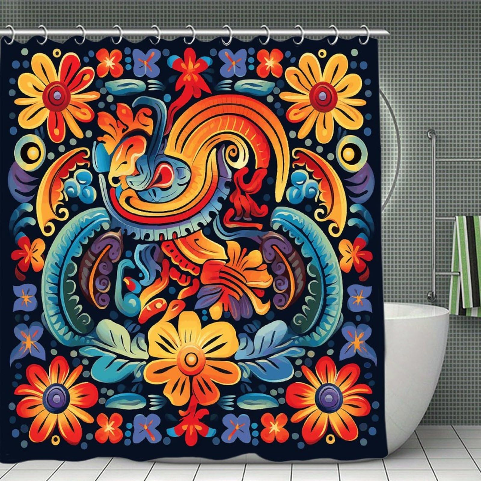 VstaDank Mexican Shower Curtain Light-Weight Blackout Bathroom Curtain Washable Shower Liner 71x71 Inch Bath Curtain with Metal Holes Bathtub Bath Room