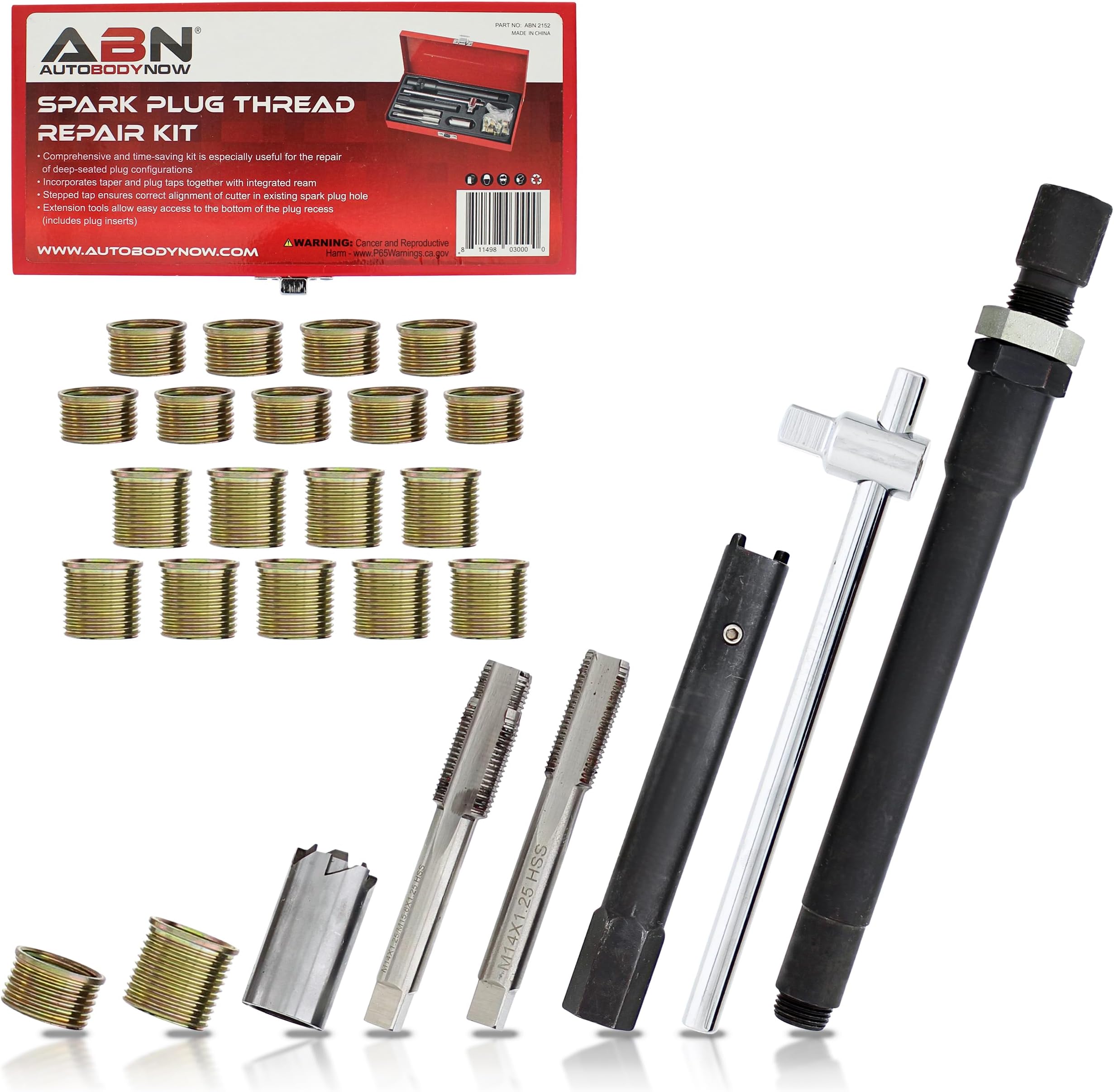 Spark Plug Thread Repair Rethreading Set, 14mm Metric โ Rethreading Tool Kit โ Comprehensive Taps, Inserts, & More