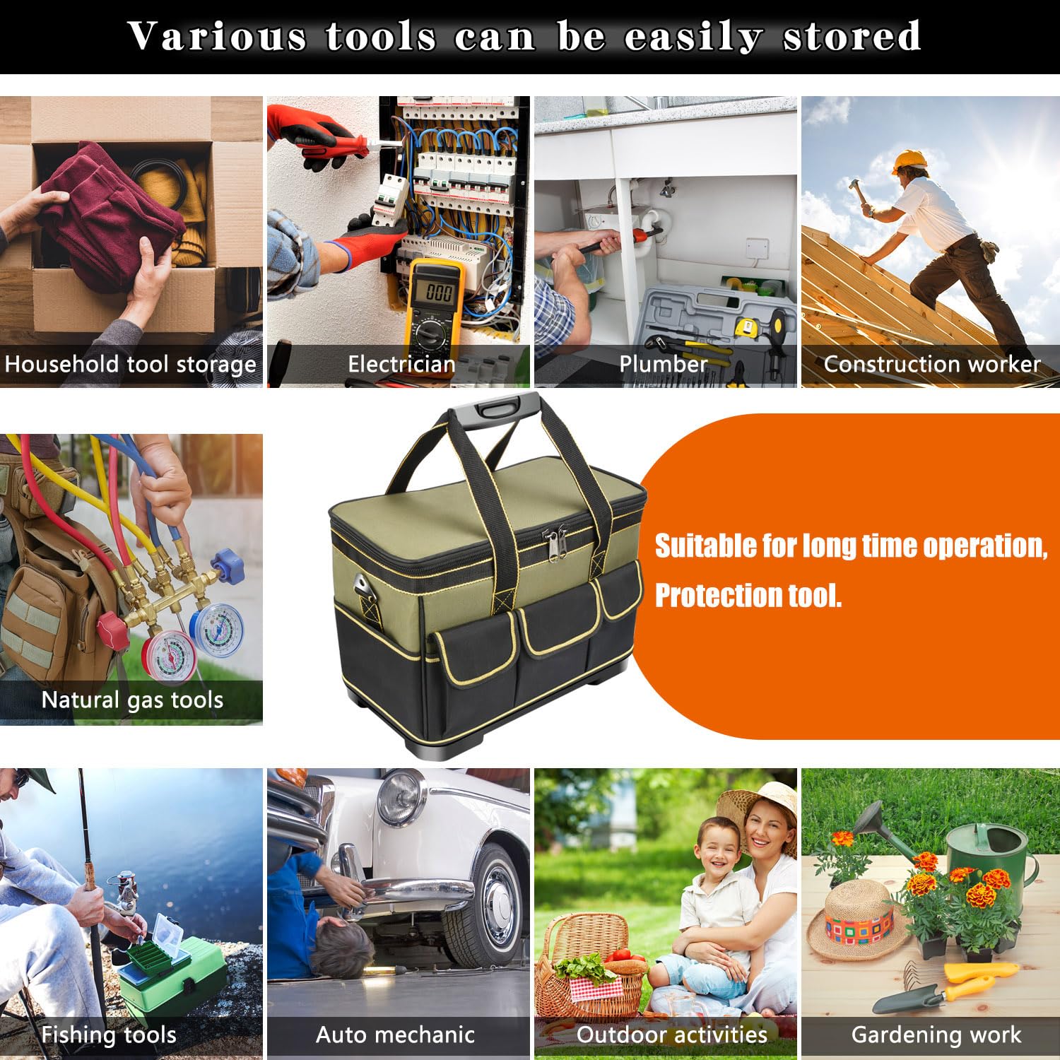 sac à outils étanche et pliable, Trousse de Transport pour Outils avec poche intérieure, Sac Porte-outils y compris bandoulière, 40 x 23 x 28 cm