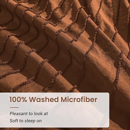 Miniatura 6 de NEXHOME PRO Juego de funda de edredón tamaño King, color naranja brunt de 3 piezas, juego de funda de edredón bohemia de microfibra suave y ligera