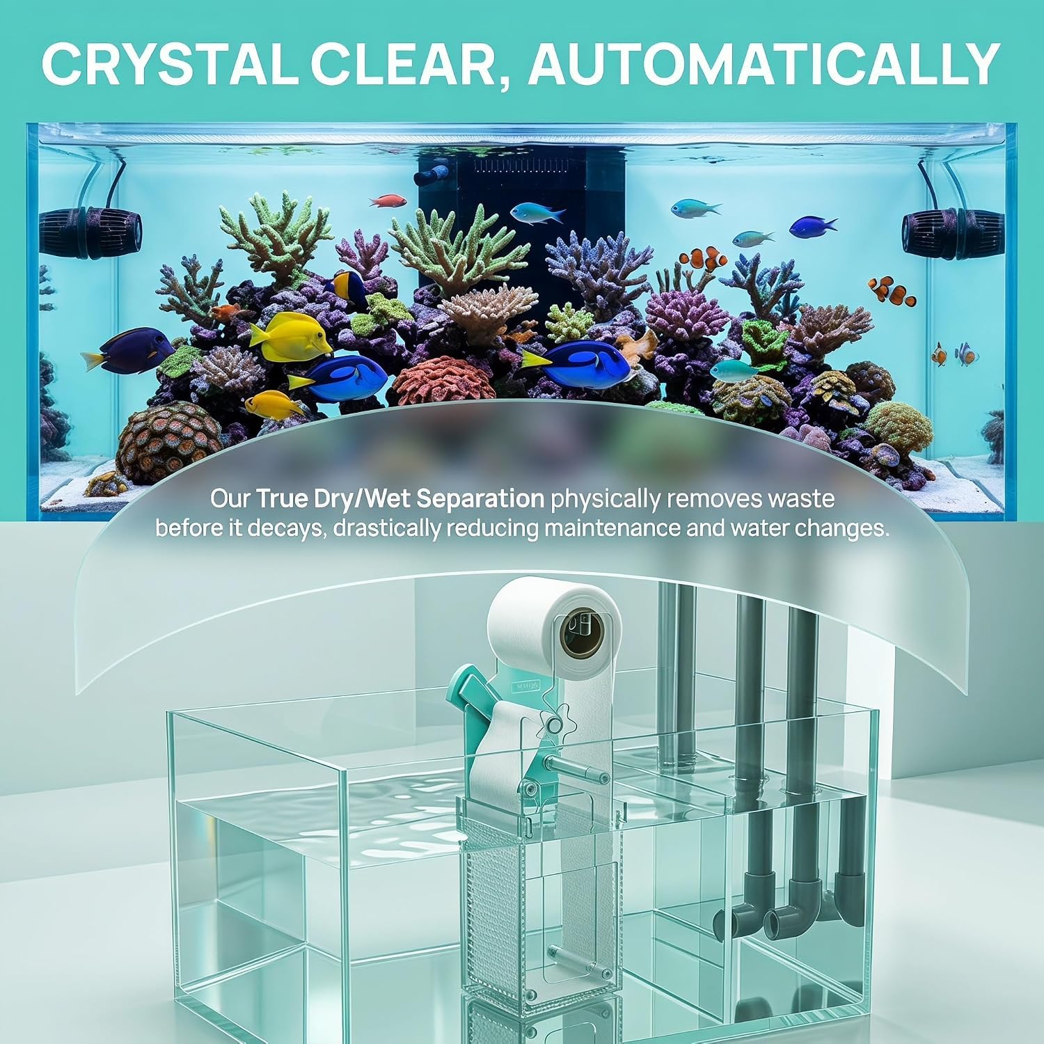 Filtro Automático para Acuario, Filtro De Rodillos De Vellón con Separación En Seco/húmedo, 2 Modos De Funcionamiento, con Sensor De Nivel De Agua, para Acuarios De Agua Salada De hasta 40 L,