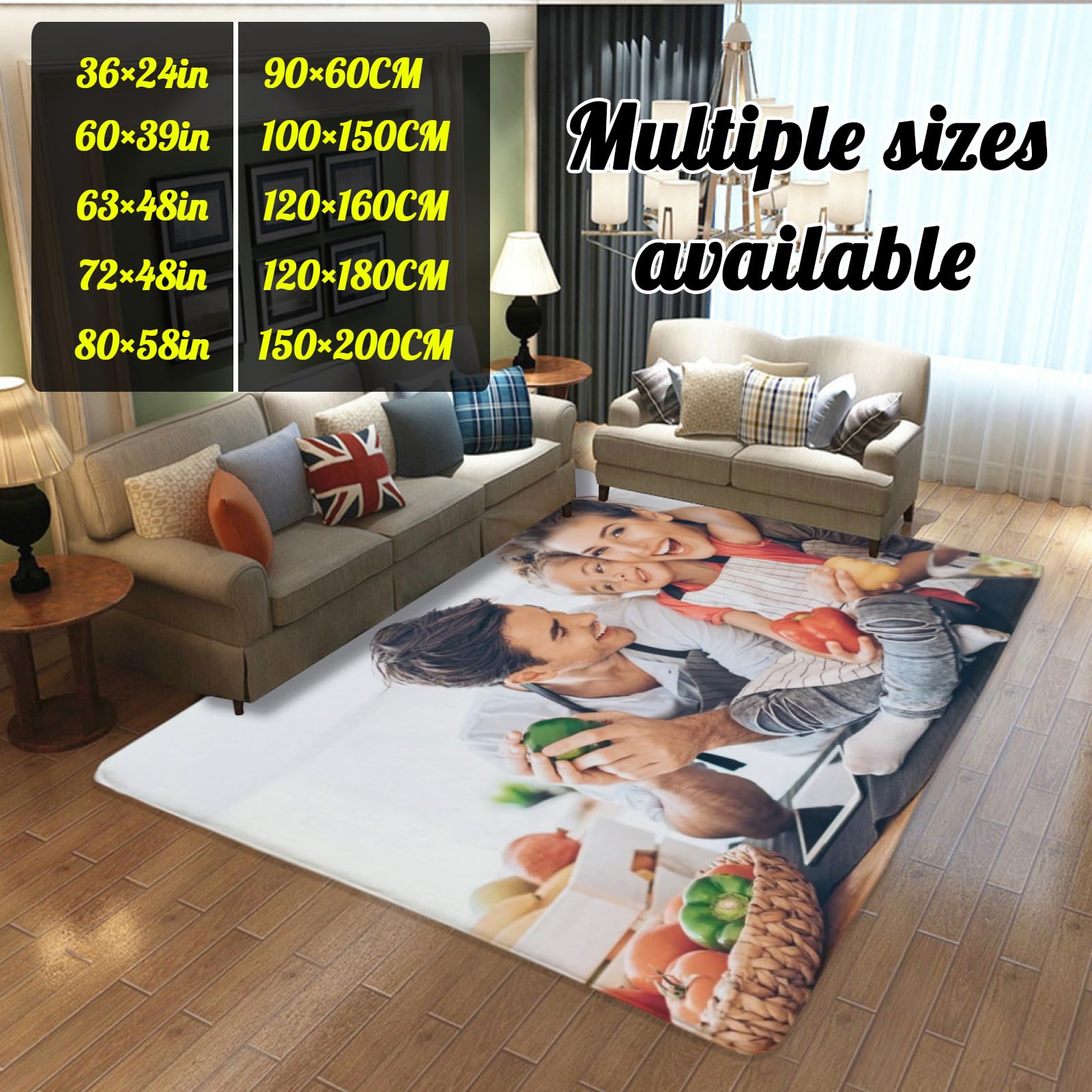 Tapis personnalisé, Tapis personnalisé pour votre propre zone, lavable, tapis personnalisé super doux pour salon, tapis en flanelle avec photos et texte pour chambre à coucher, bureau - 160 × 120CM