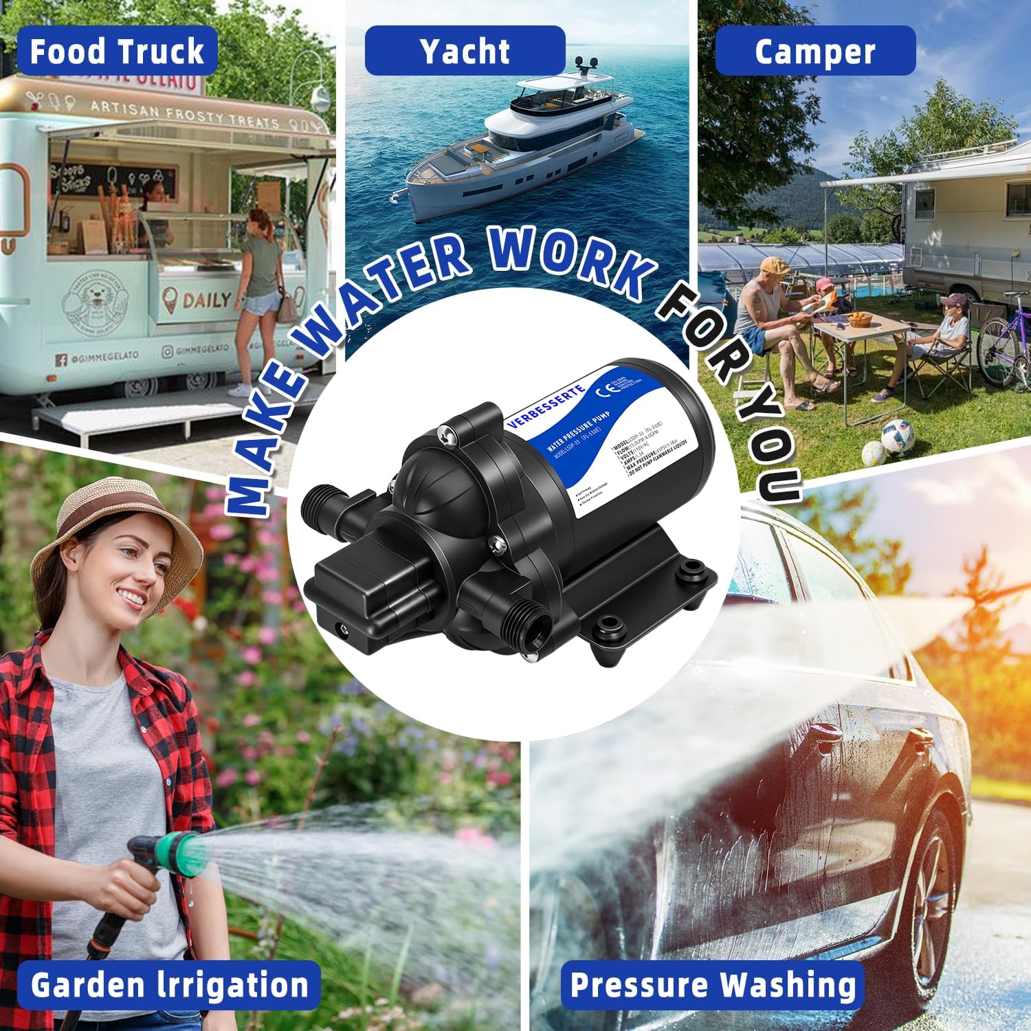 110Volt AC Water Pressure Diaphragm Pump for Rv,4.0GPM 45PSI Garden Hose Pool On demand Water Pump Quiet for Boat,In line Water Marine Wash Down Oump with Plug for House Kitchen Yacht Camper Shower