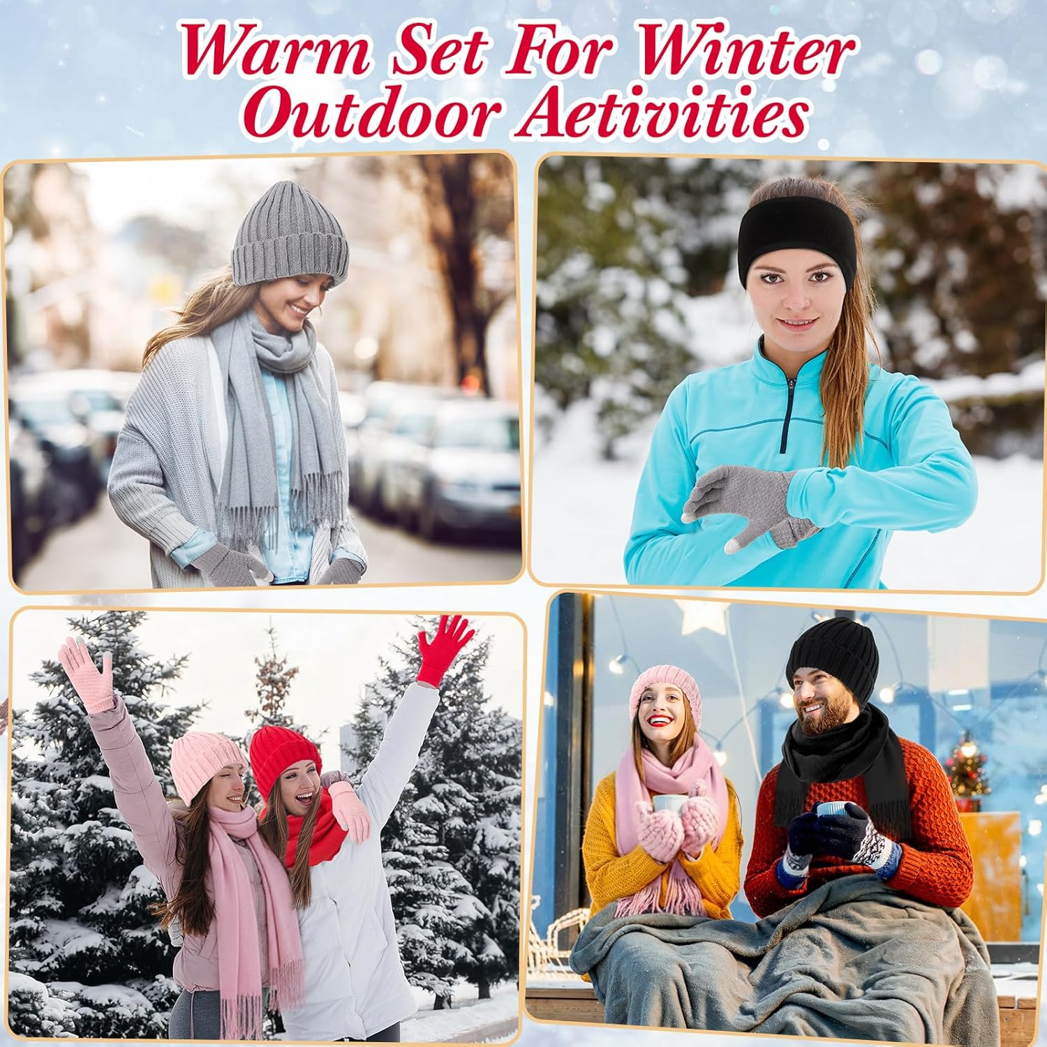 24 Pcs Winter Beanie Hat Scarf Gloves Ear Warmers Headband Set for Women Men Knit Hat Long Scarf Touchscreen Gloves Fleece Earmuffs Bulk Gift Set - Image 5