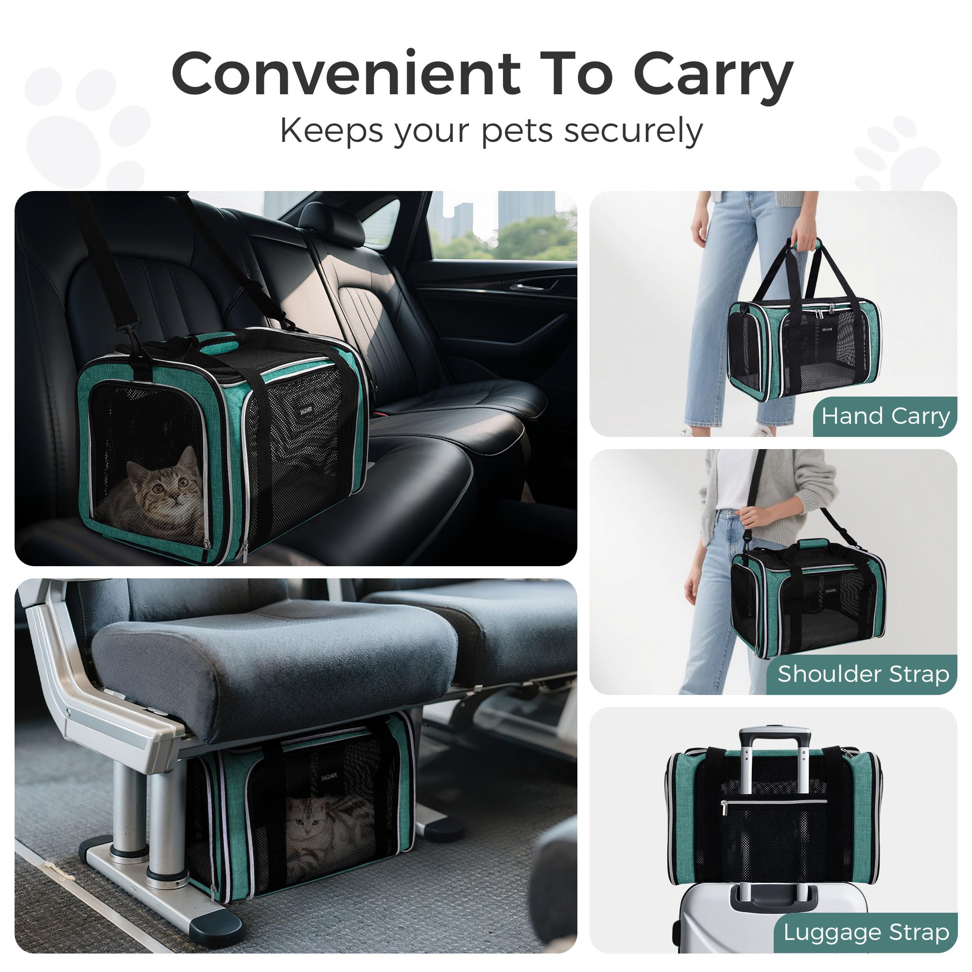 BAGLHER Pet Travel Carrier, Cat Carriers Dog Carrier for Small Medium Cats Dogs Puppies, Airline Approved Small Dog Carrier Soft Sided, Collapsible Puppy Carrier. Green - image 6