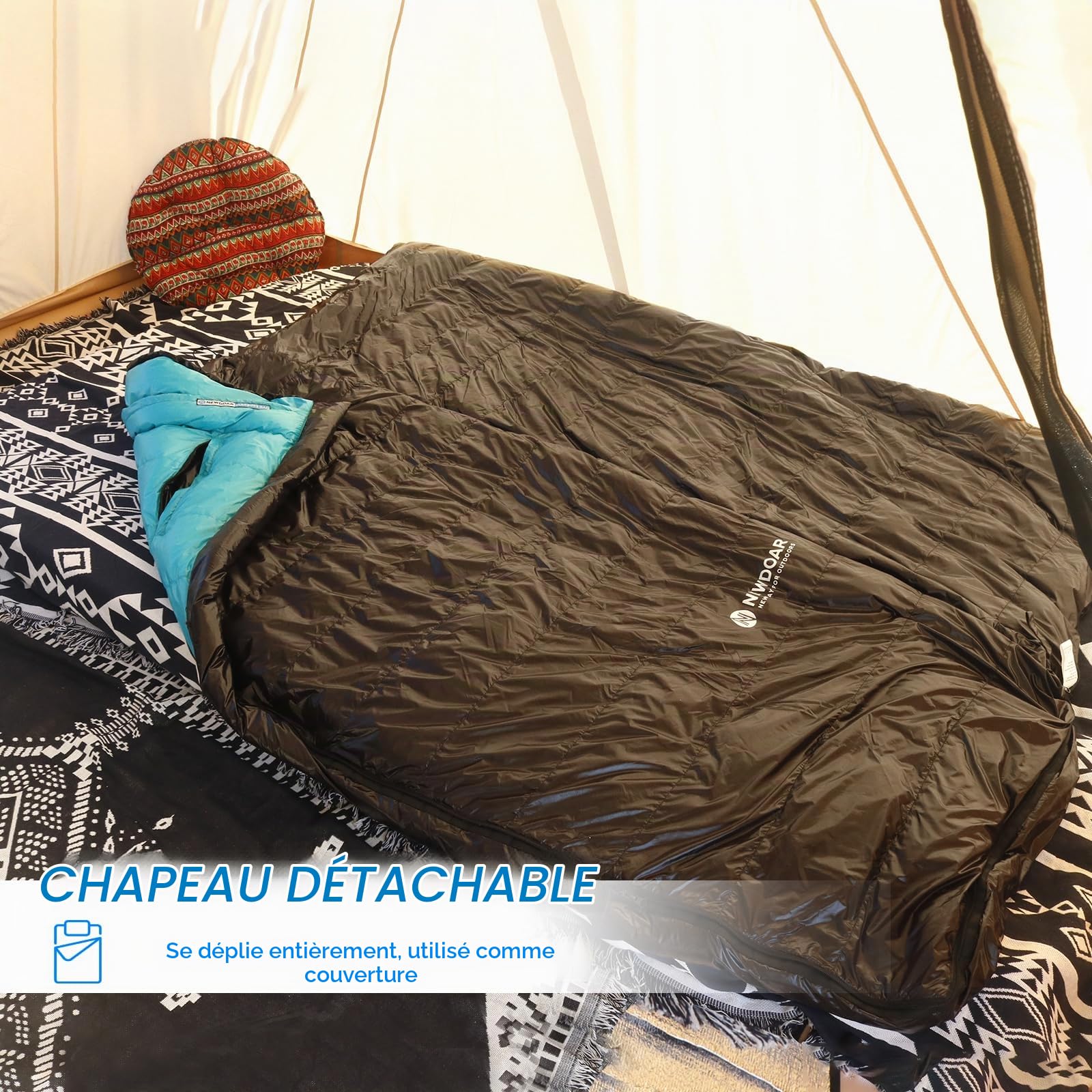 NewDoar Ultralight Camping Sac de Couchage 800FP Duvet de Canard Blanc Sac de Couchage Ultra-Compact 200 * 86cm Printemps Été Extérieur Automne Portable Imperméable pour Randonnée, Tente de Randonnée