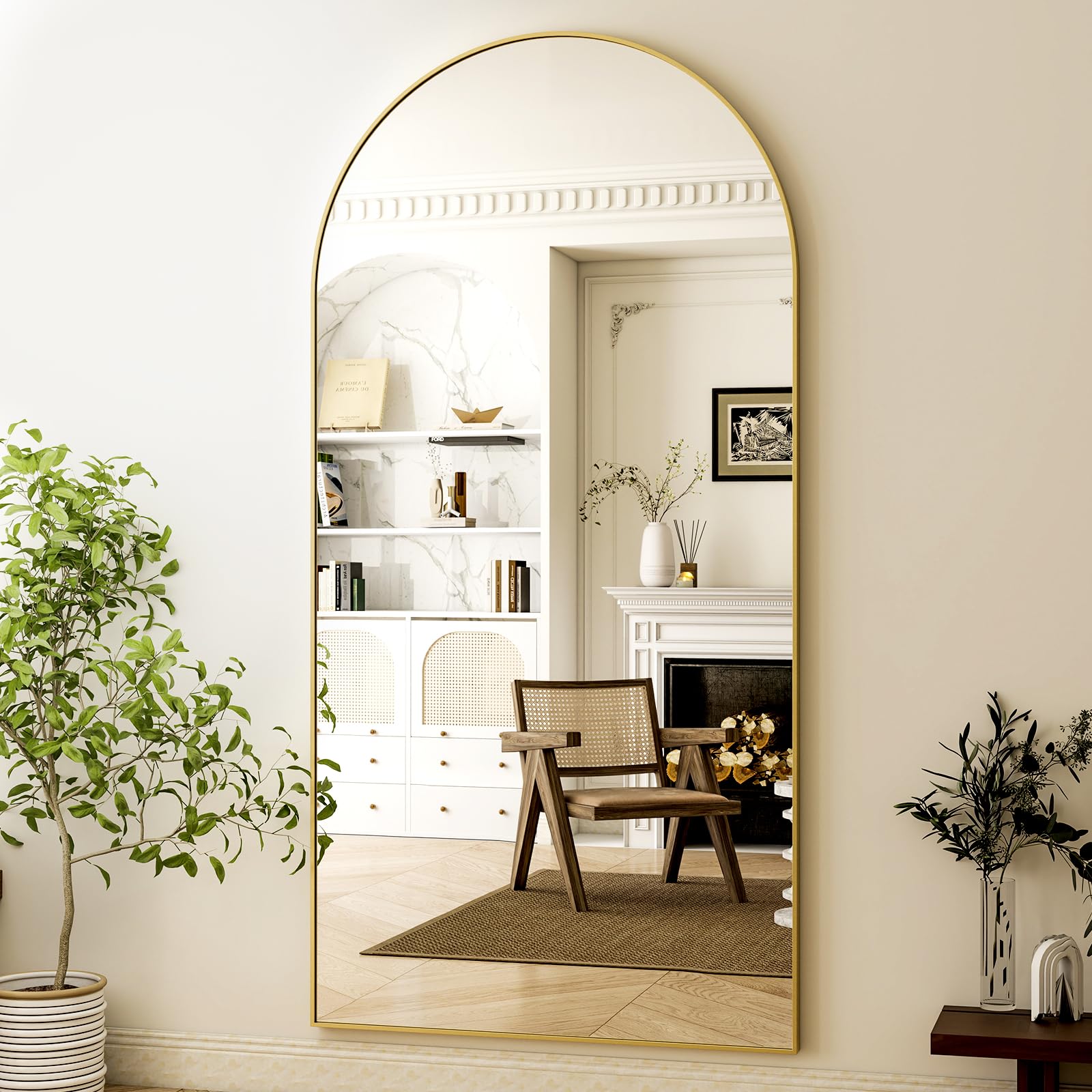 HARRITPURE 86x46 inch Full Length Mirror - Oversized Arched Mirror Aluminum Frame Full Body Floor Mirror with Stand for Living Room,Bedroom,Cloakroom,Gold: Gold 71"L x 30"W