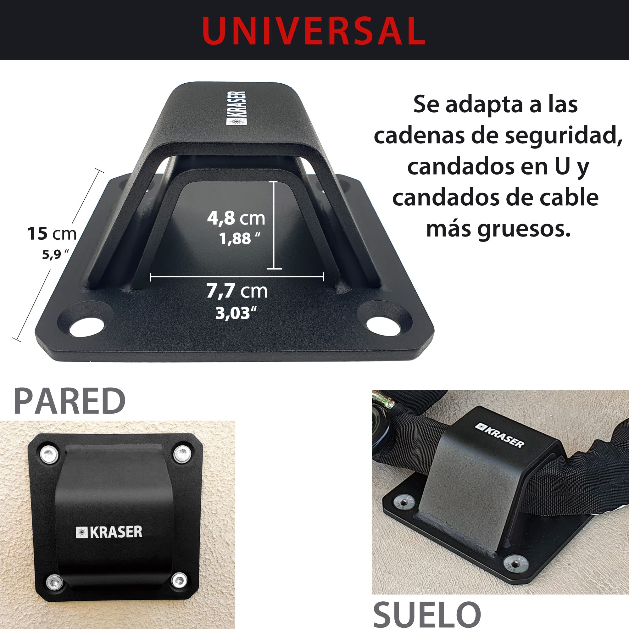 Kraser KR52B Anclaje Suelo de Doble Puente Anti-Ataque, Alta Seguridad,Tacos con Bola Anti-Extracción, Acero Alta Resistencia, Antirrobo Seguridad Universal para Anclar Moto Suelo Pared Garaje Parking