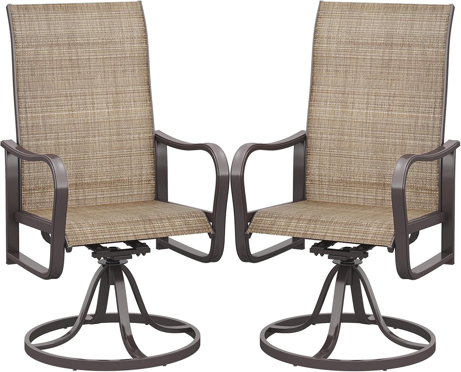 Aoxun Patio Chairs, Swivel Outdoor Chairs Set of 2, Textilene Outdoor Swivel Rocker Patio Chairs for Lawn (2-Pack, Brown)