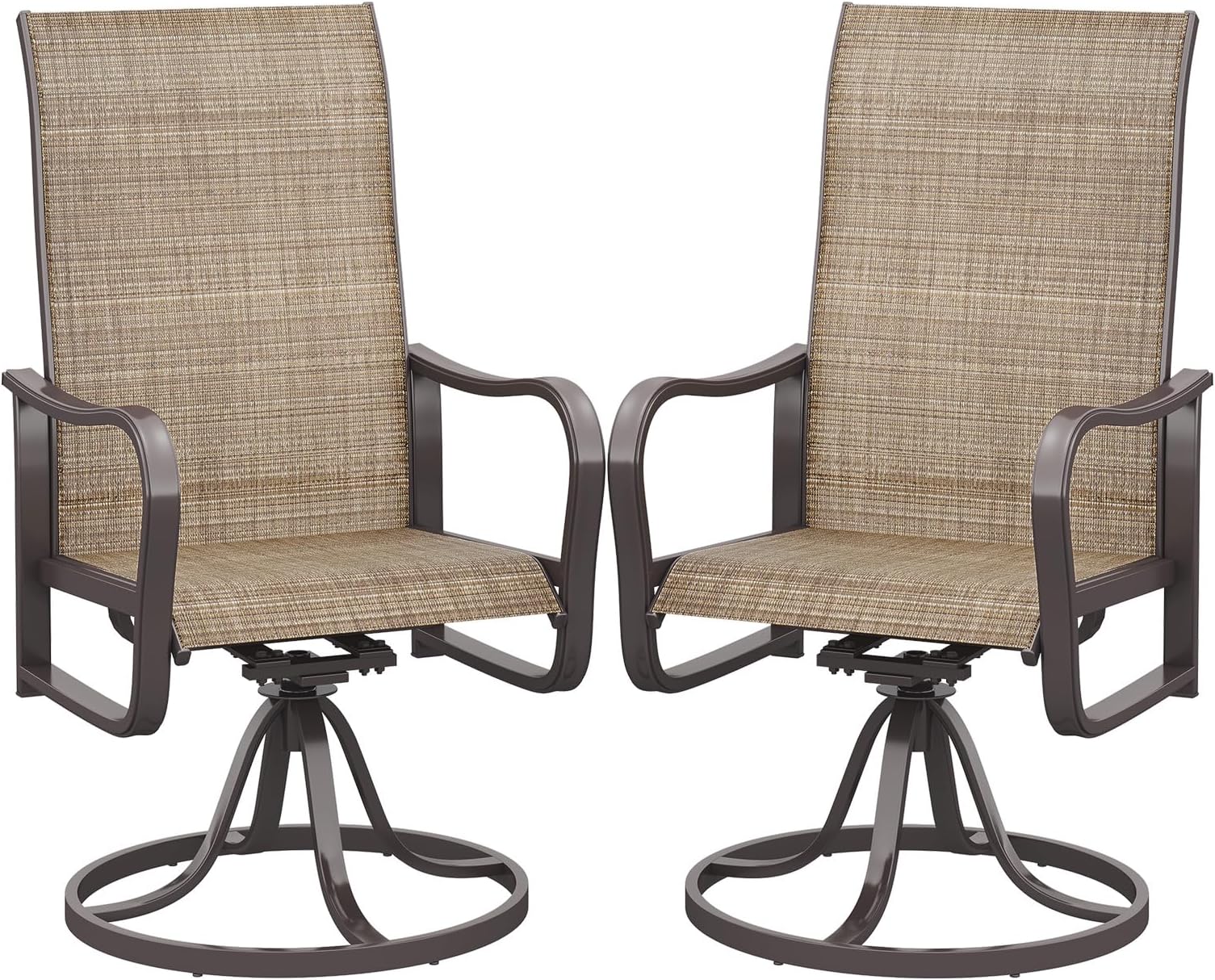 Aoxun Patio Chairs, Swivel Outdoor Chairs Set of 2, Textilene Outdoor Swivel Rocker Patio Chairs for Lawn (2-Pack, Brown)