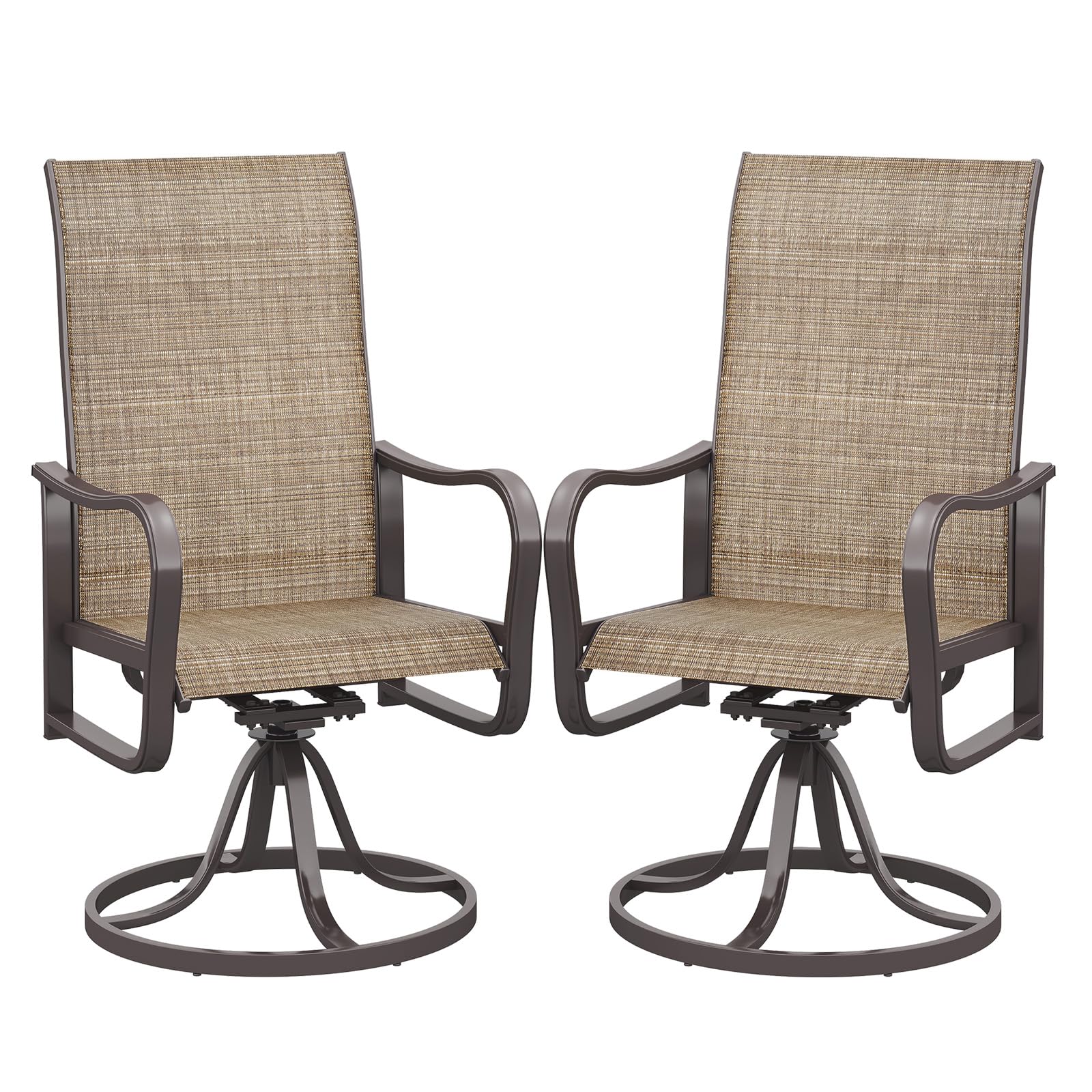 Aoxun Patio Chairs, Swivel Outdoor Chairs Set of 2, Textilene Outdoor Swivel Rocker Patio Chairs for Lawn (2-Pack, Brown)