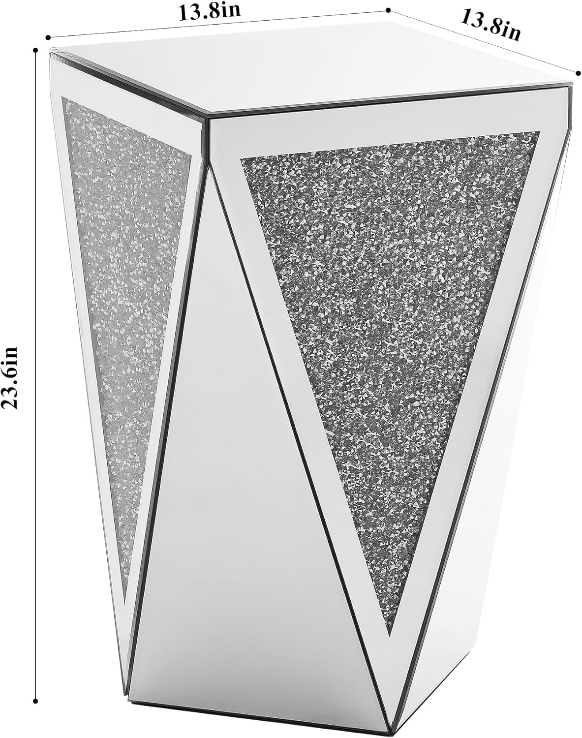 Mirrored Nightstand End Table, 13.8" W Silver Night Stand for Bedroom, Mirrored Bedside Table, Glass Mirror Nightstand (Silver)